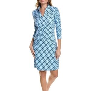 J.McLaughlin Blue Geometric Diamond Print 3/4 Sleeve Dress Catalina Cloth Medium